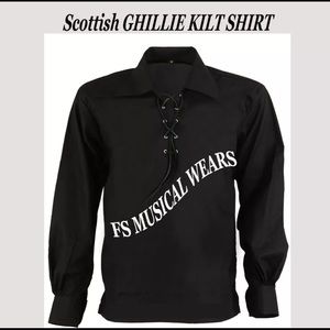 Scottish GHILLIE KILT SHIRT in Black Color